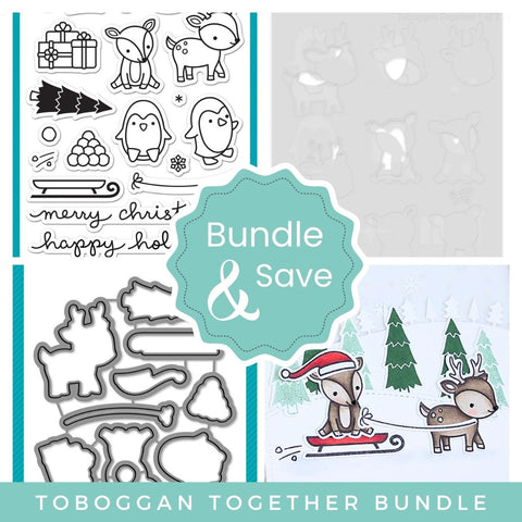 LAWN FAWN: Toboggan Together | Stamp, Coloring Stencil & Die Bundle