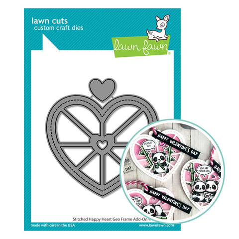 LAWN FAWN: Stitched Happy Heart Geo Frame Add-on | Lawn Cuts Die