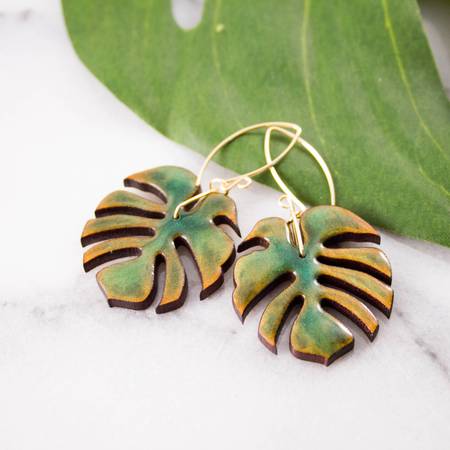 NO MAN'S LAND ARTIFACTS:  Monstera Leaf Wood + Resin Earrings