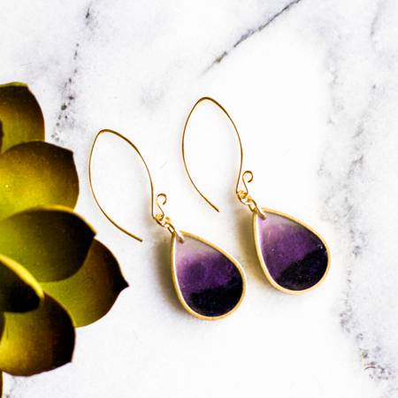 NO MAN'S LAND ARTIFACTS:  Plum Brass Raindrop Earrings