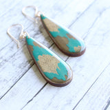 NO MAN'S LAND ARTIFACTS:  Teardrop Teal + Gold Indian Paper Earrings